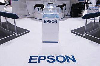 Custom trade show carpet Epson exhibit booth